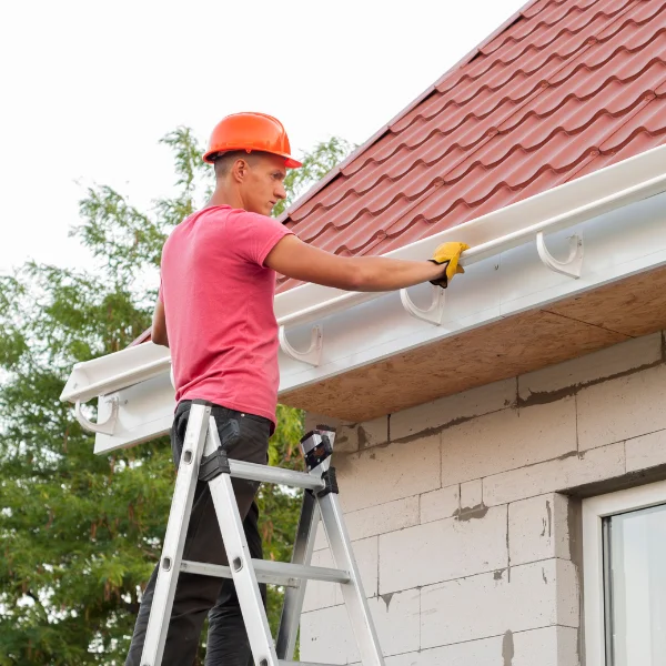 A picture showing newly installed gutters on a San Antonio home from roofing companies.