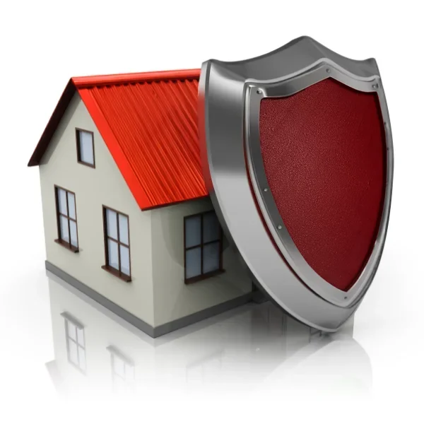 An image representing a shield protecting a house.